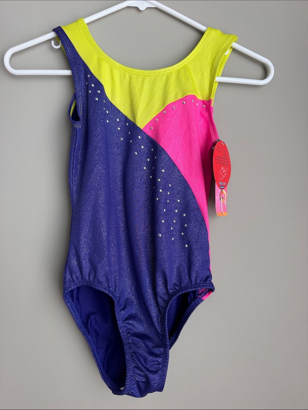 Freestyle Kids 10/12 Sparkle Gymnastics Leotard - Neon Yellow, Pink & Purple